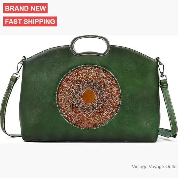 Genuine Leather Satchel Crossbody Bag Large Capacity Women's Handbag - Picture 1 of 7